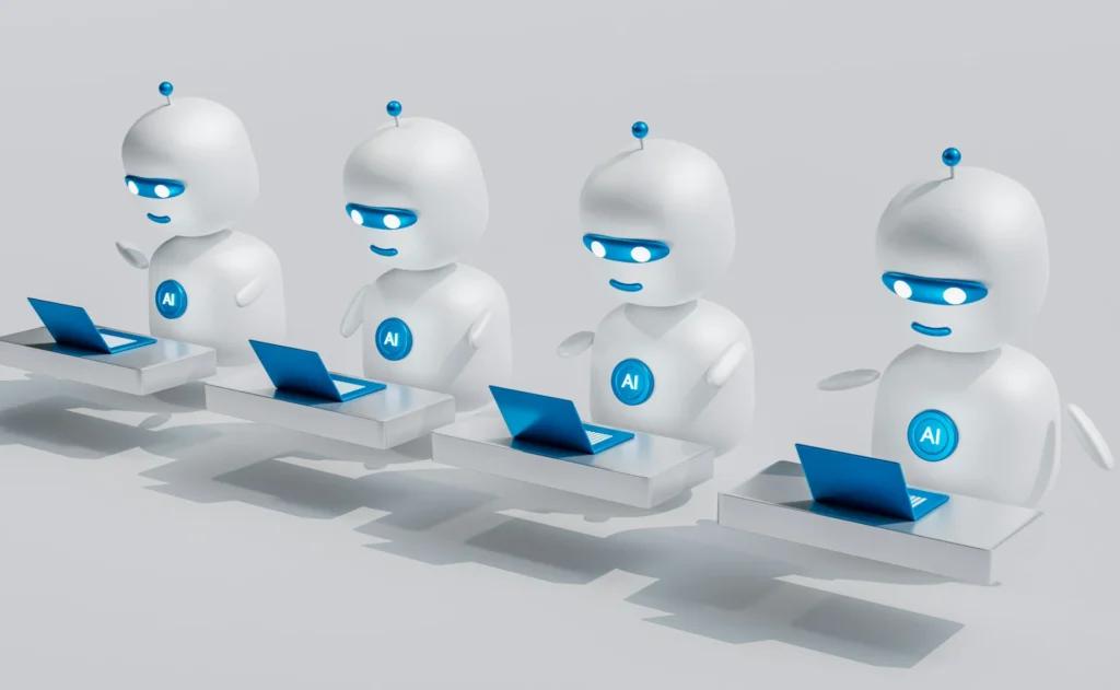 Cloud Call Centers Are Revolutionizing E-Commerce: Is It Time to Adapt? Robots working on laptop