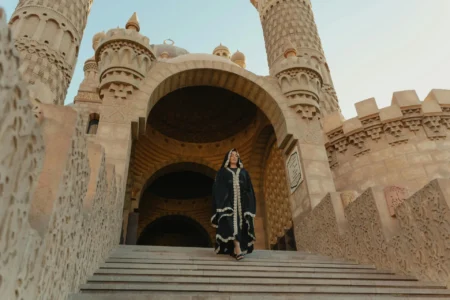 woman wearing a traditional black dress