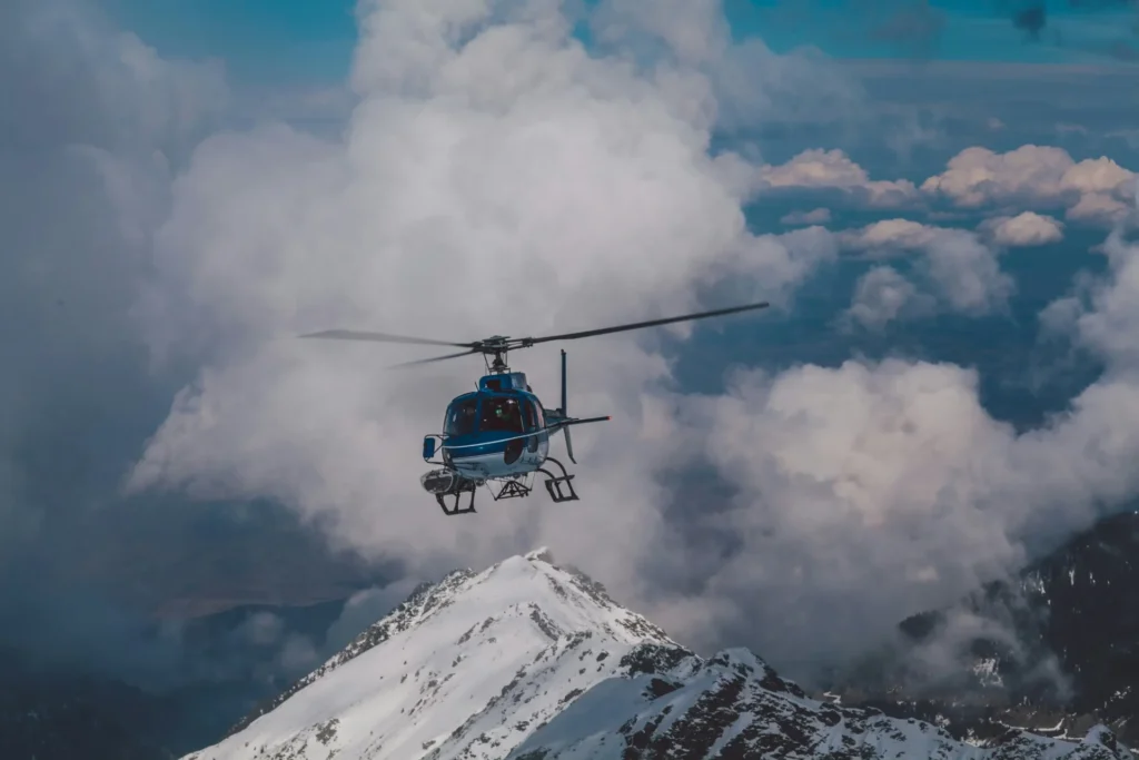 A helicopter in air.