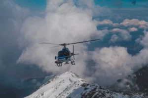 A helicopter in air.