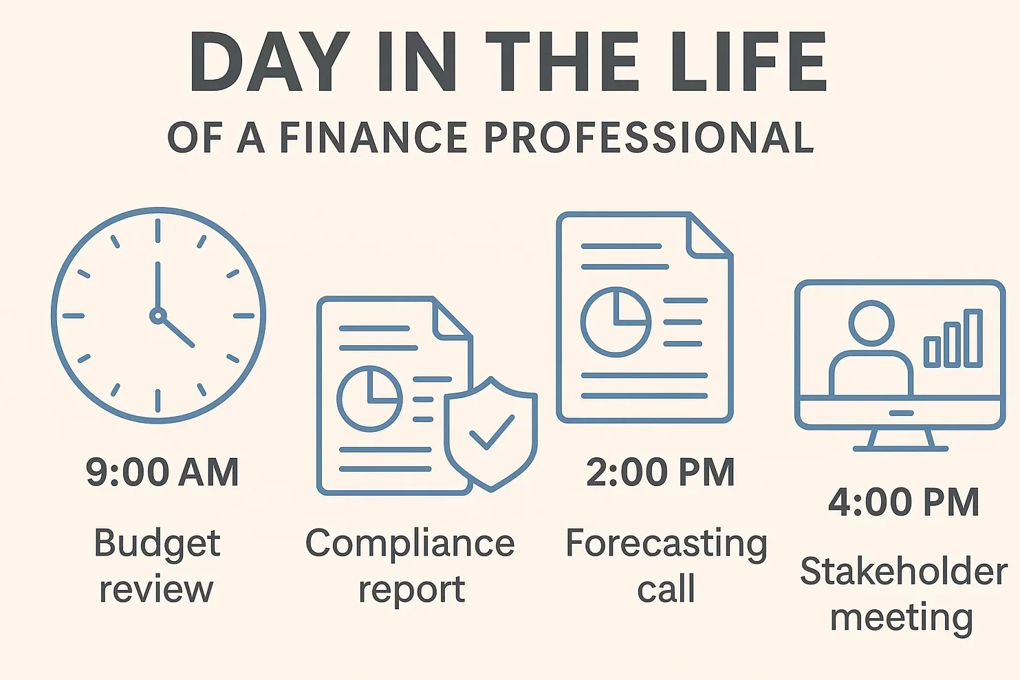 What a Career in Finance Actually Looks Like Day to Day Blue and white icons