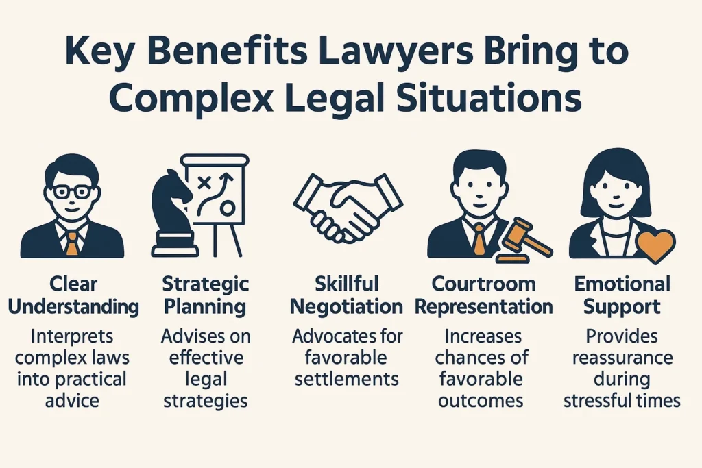 Key Benefits Lawyers Bring to Complex Legal Situations infographic of Benefits Lawyers Bring to Complex Legal Situations