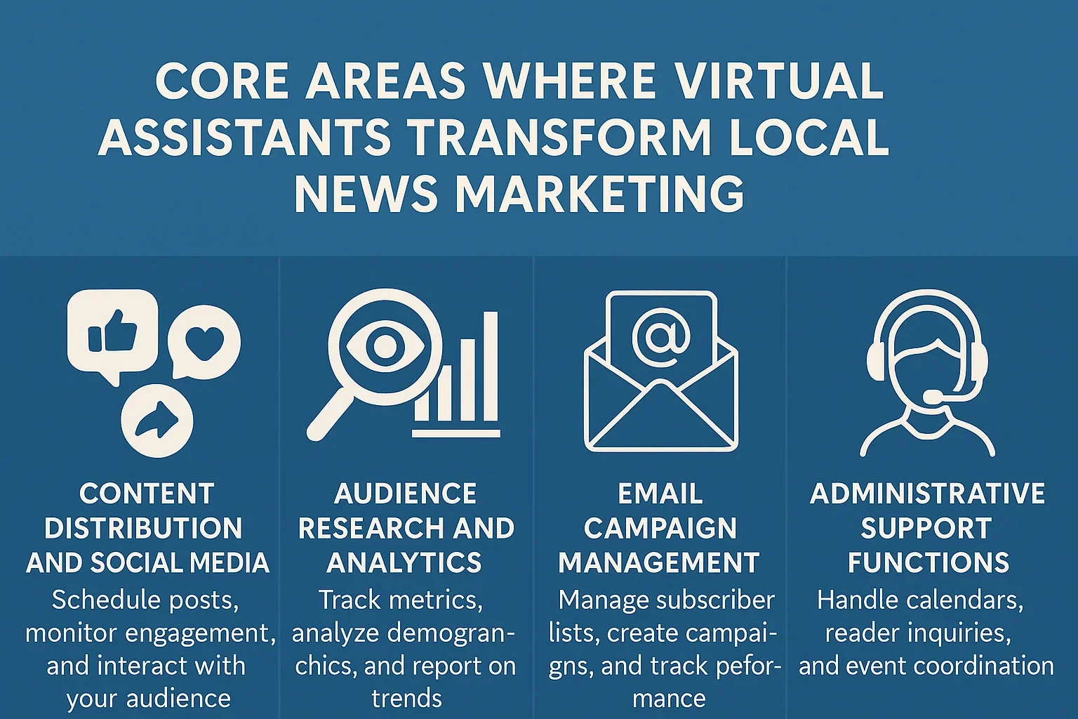 How Can a Virtual Assistant Simplify Local News Marketing? white color text written on blue paper