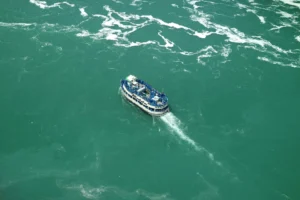 A boat in the ocean.
