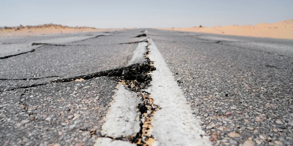 Cracks in a road.