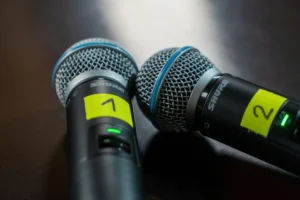 Microphones laying together.