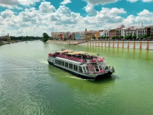 a boat travelling down the river