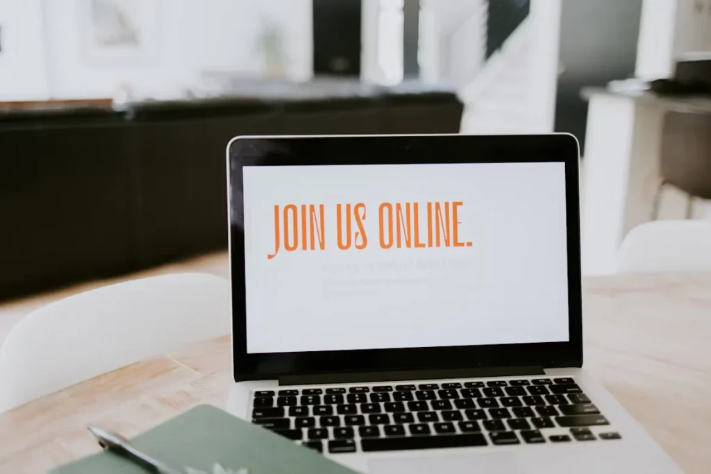 a laptop screen showing join us online