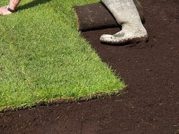 a man installing turf