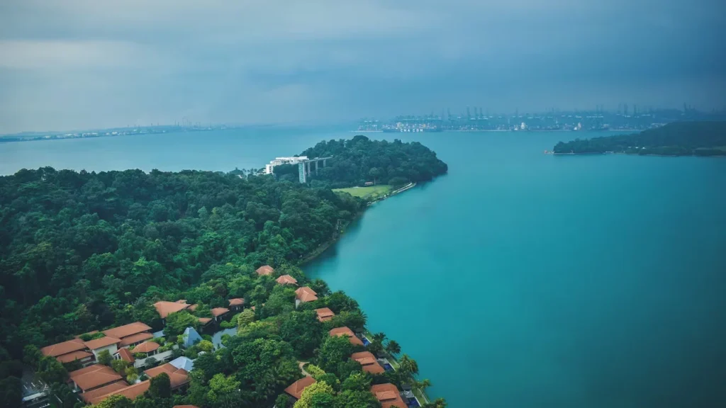Dive into Wonder: A Day at the S.E.A. Aquarium and Attractions Nearby bird eye view of an island.
