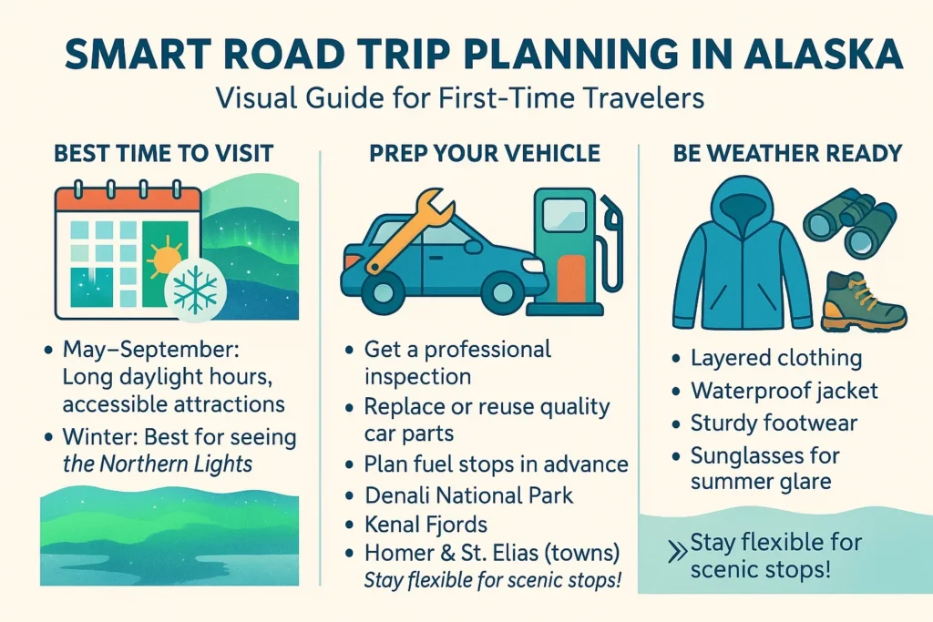 Need-to-Know Guide On How to Smartly Plan Your Road Trip in Alaska infographic on smart road trip planning in Alaska