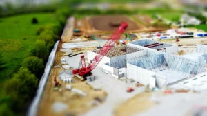 red crane at construction site