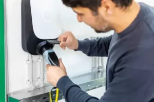 a man installing EV charger