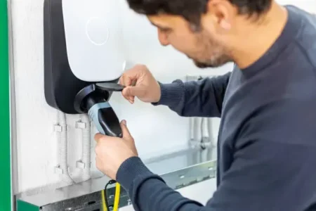 a man installing EV charger