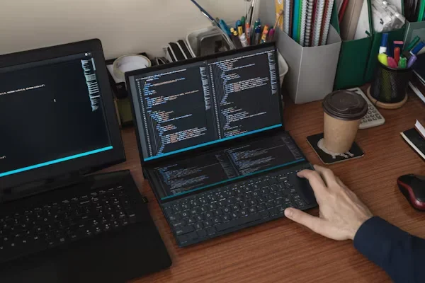a person typing on laptop