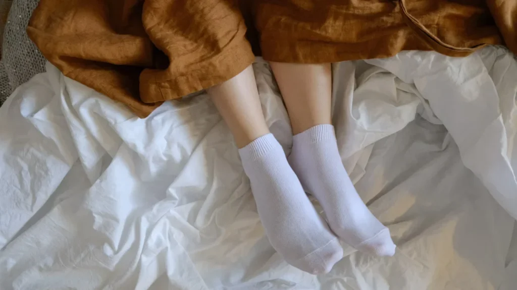 a person wearing white socks