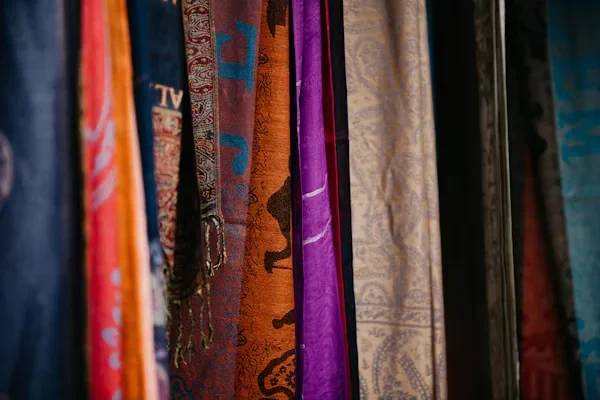 colorful shawls on display