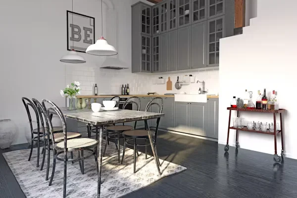 modern loft kitchen with a modern dining table