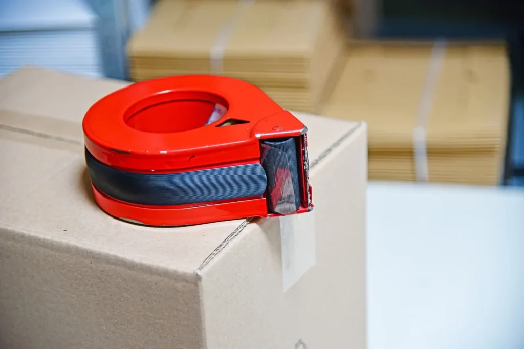 red duct tape on cardboard