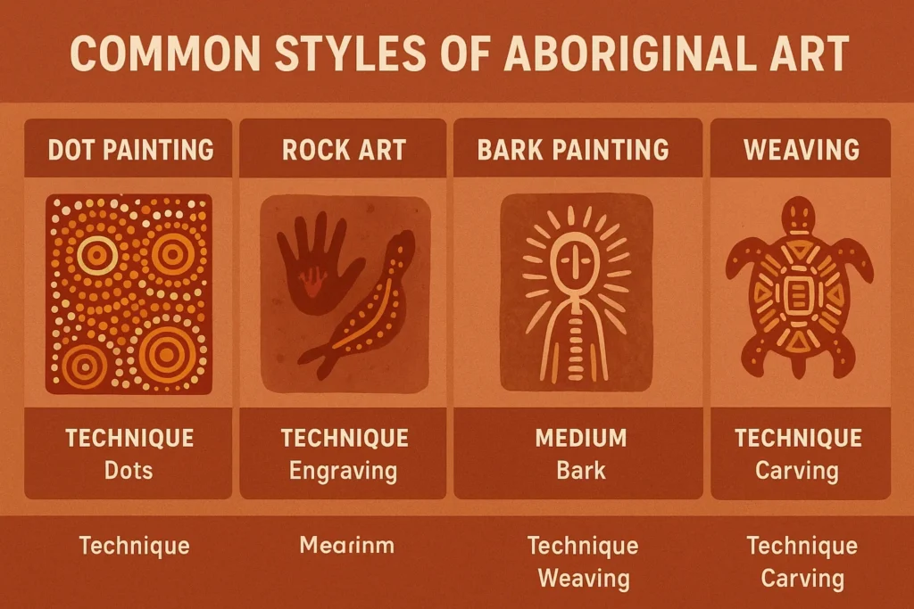What Is Aboriginal Art? A Complete Beginner’s Guide Aboriginal art styles comparison infographic.
