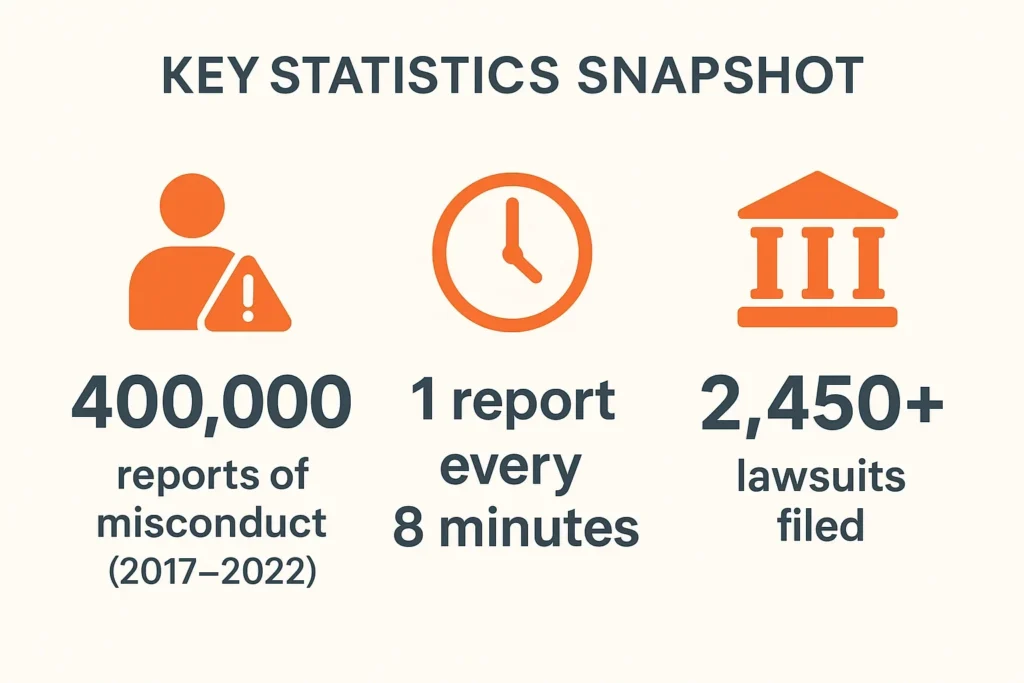 Misconduct reports lawsuits statistics infographic