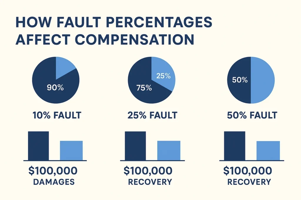 Contributory Negligence and Your Williston Accident Claim Pie charts show fault percentages.