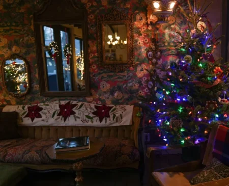 How to Craft Christmas Décor and Create Festive Spaces a room with christmas treen