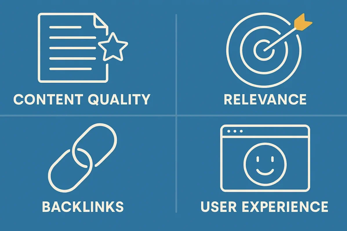 Why Some Web Pages Show Up Before Yours SEO ranking factors infographic illustration