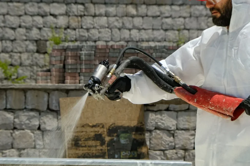 7 Key Factors That Make a Pest Control Service Stand Out in Beaumont a man in white costume spraying 1 1