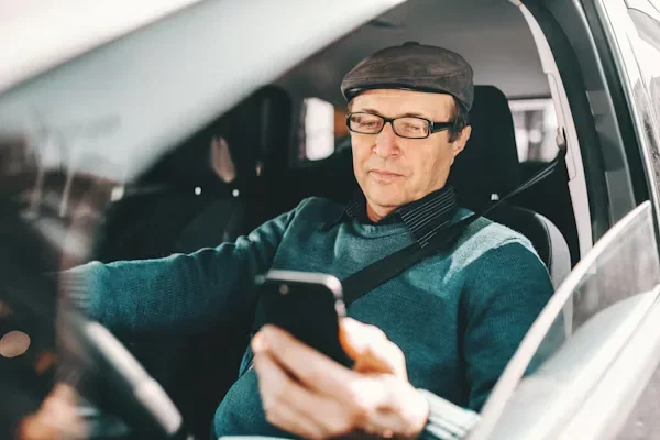 Staying Alert: The Key to Safer Roads a man using mobile phone while driving