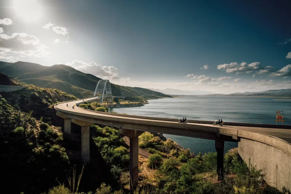 bikes riding on bridge