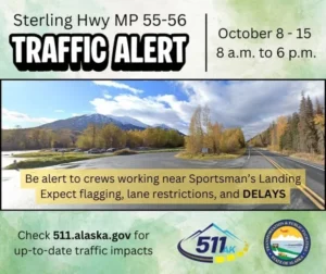 Lane Restrictions Announced for Sterling Highway (MP 55–56): Expect Delays This Week restriction