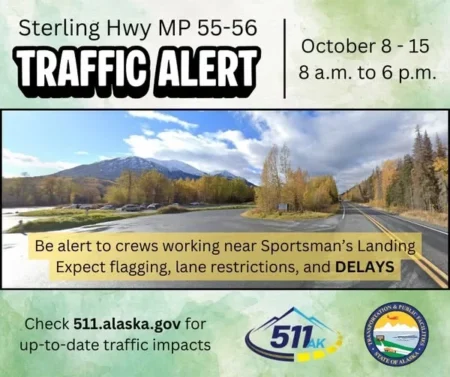 Lane Restrictions Announced for Sterling Highway (MP 55–56): Expect Delays This Week restriction