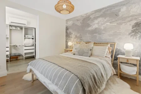 white and grey theme of bedroom