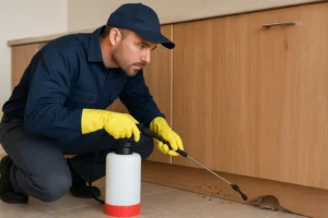 What Every Property Manager Should Know About Infestations a man spraying pest control spray