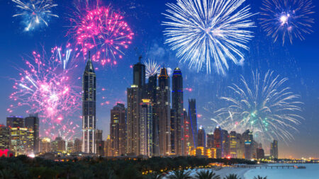 fireworks over the building