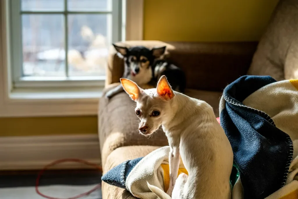 Your Home's "Dirty Season" Survival Guide (Hint: It's All Year) white and brown chihuahua lying on sofa