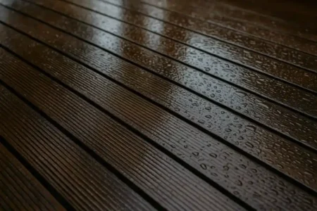 Rainy outdoor deck scene