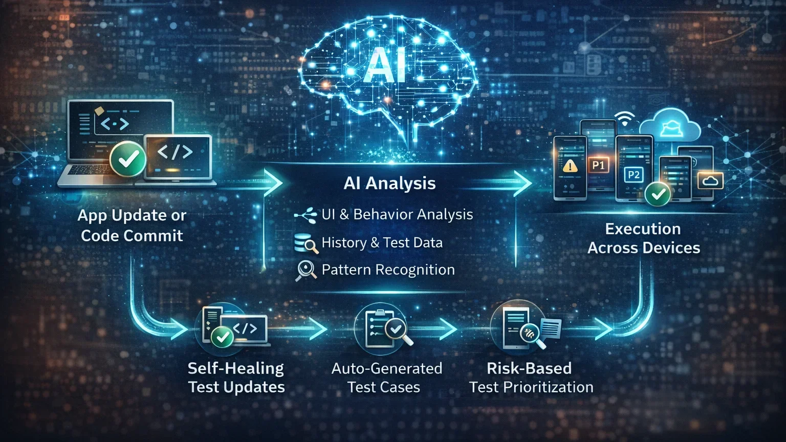 How AI Is Revolutionizing Mobile App Quality Assurance AI-powered mobile QA workflow stages