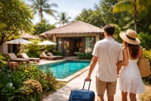 Arriving at the tropical resort