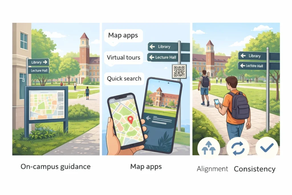 Campus navigation: combining physical and digital tools