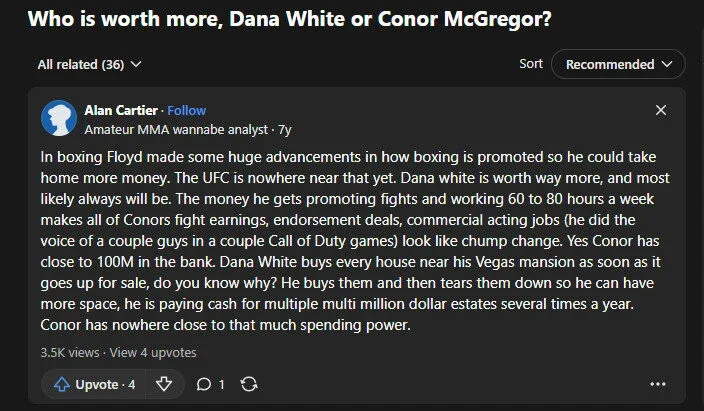 Dana White Net Worth: How Much the UFC President Is Really Worth fans comment on Dana White's Net Worth on Quora