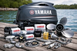 Yamaha outboard engine parts on dock