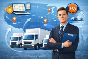 Business professional with delivery fleet