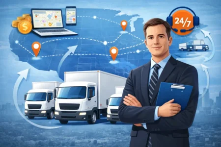 Business professional with delivery fleet