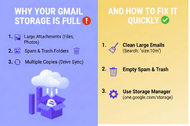 Why Your Gmail Storage Is Full (And How to Fix It Quickly) Gmail storage full problems and solutions
