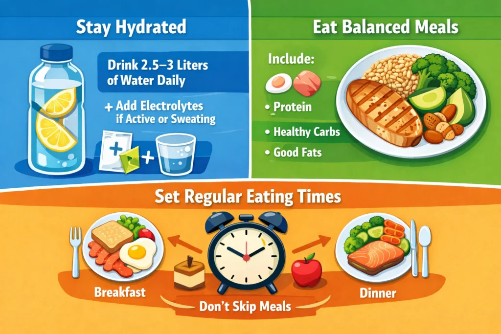 Hydration and nutrition tips infographic
