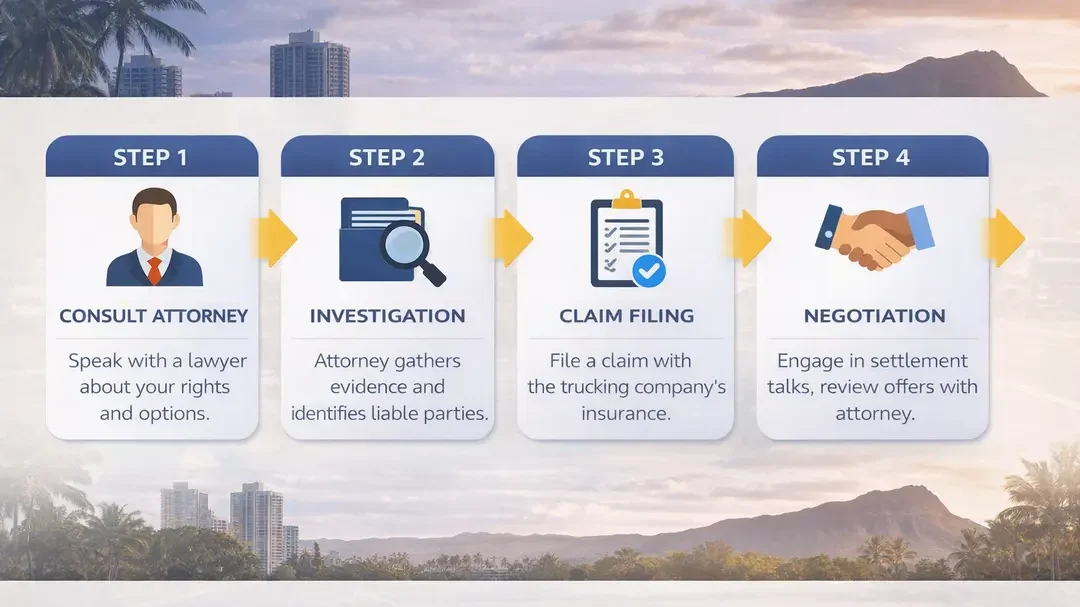 Legal process infographic with Hawaiian backdrop