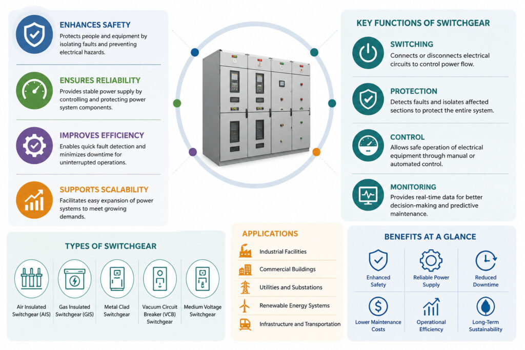 Switchgear infographic with key functions and benefits