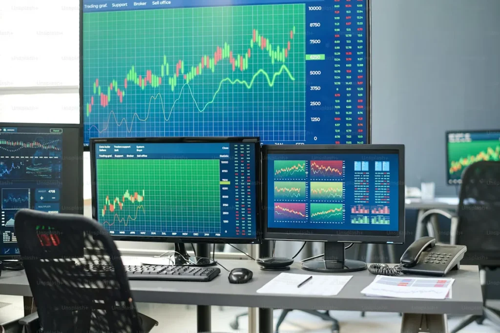 trading agent workspace with desktop computers